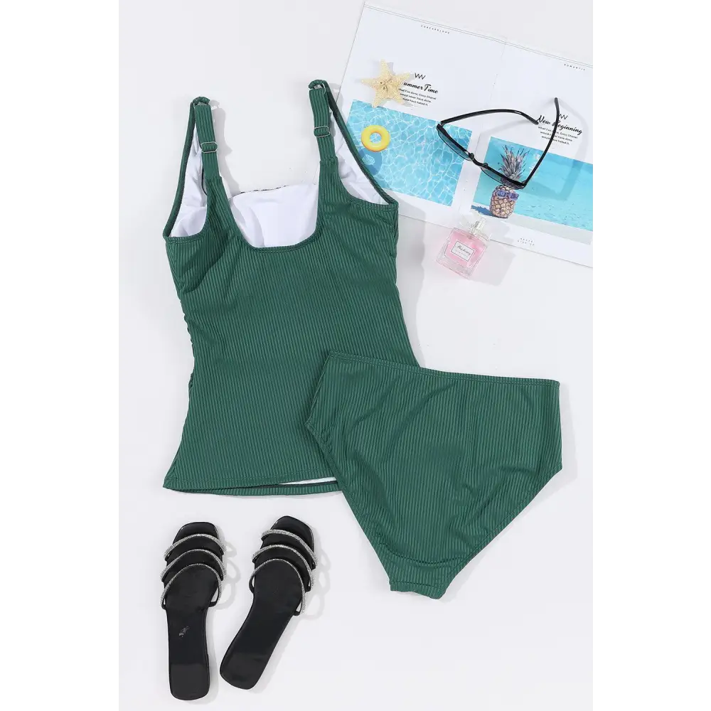 Stylish Square Neck Wide Strap Tankini Set for Summer Fun