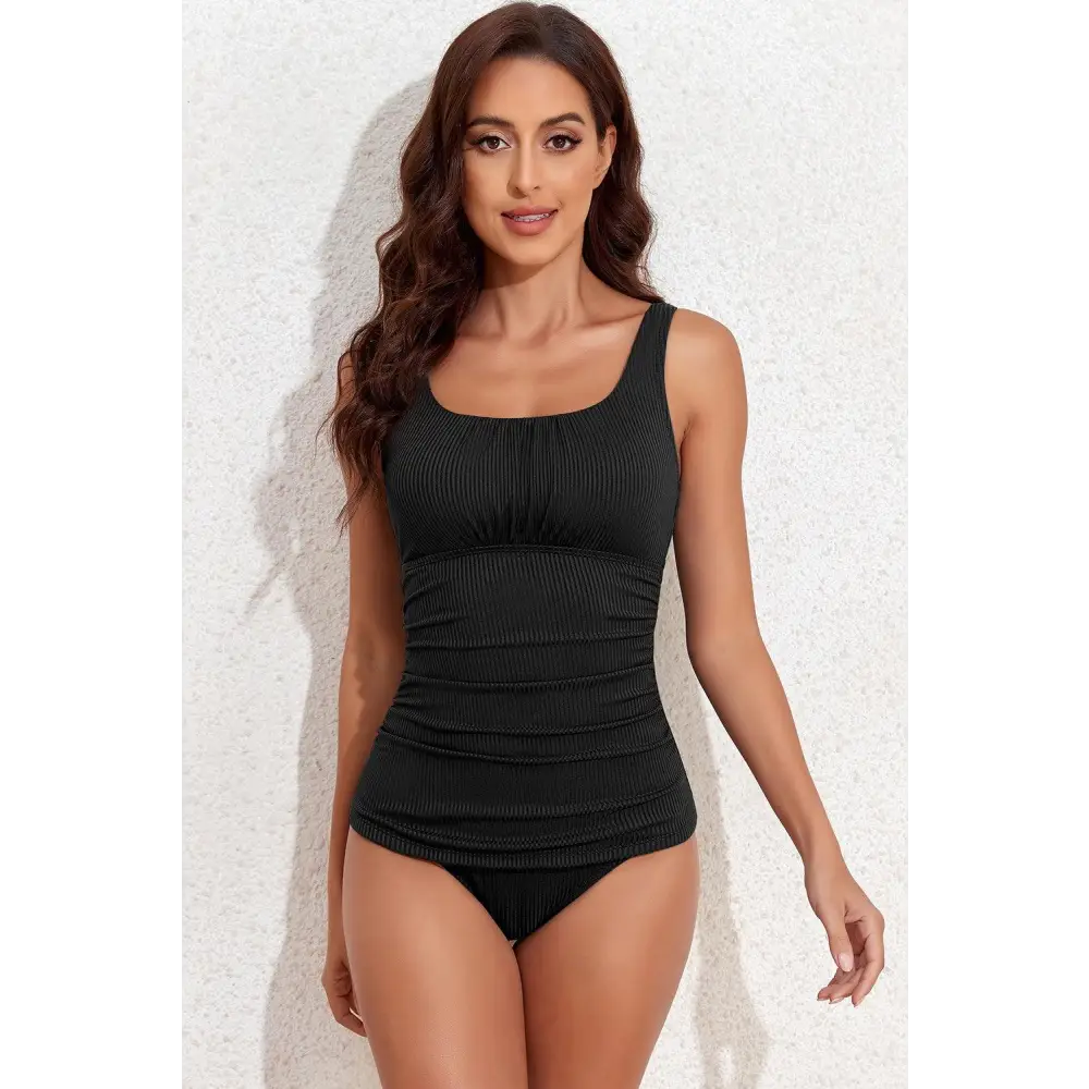 Stylish Square Neck Wide Strap Tankini Set for Summer Fun