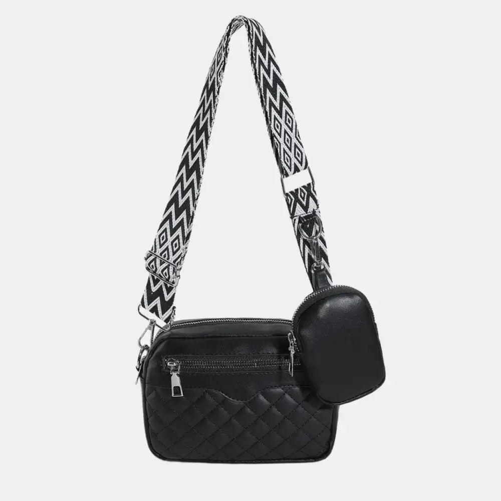 Stylish Stitching PU Leather Shoulder Bag with Patterned Strap