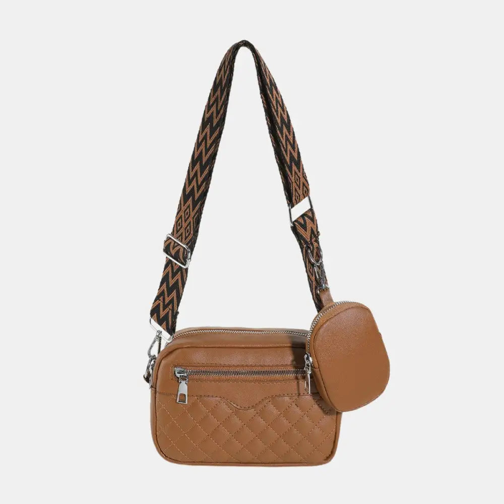 Stylish Stitching PU Leather Shoulder Bag with Patterned Strap