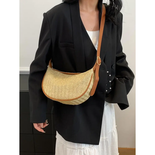 Straw Weave Adjustable Strap Shoulder Bag - CM Fashion