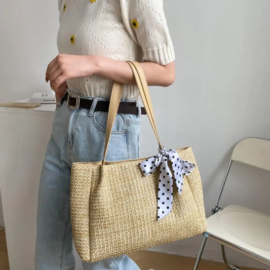 Straw Woven Leather Strap Handbag - CM Fashion