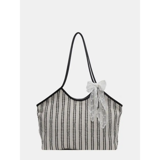 Striped Canvas Tote Bag - CM Fashion