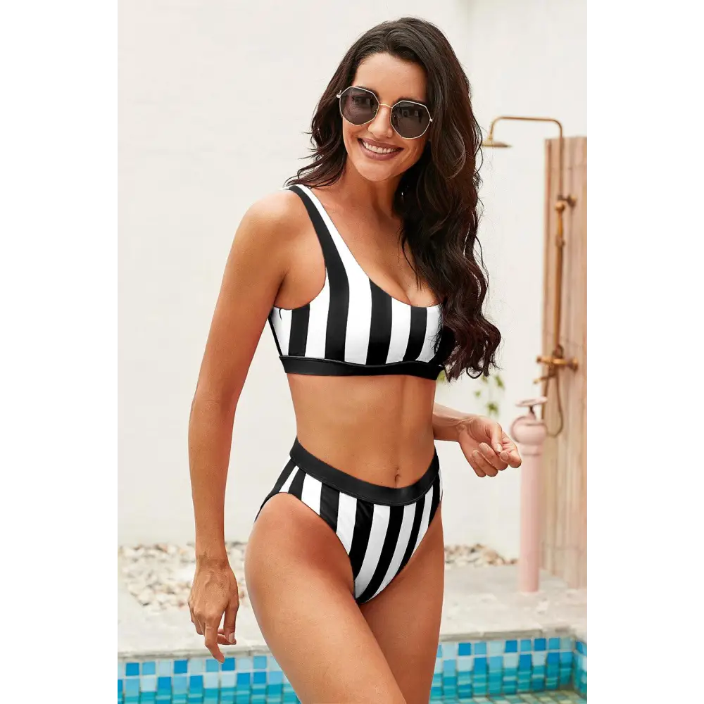 Vibrant High Waist Bikini Striped Tank High