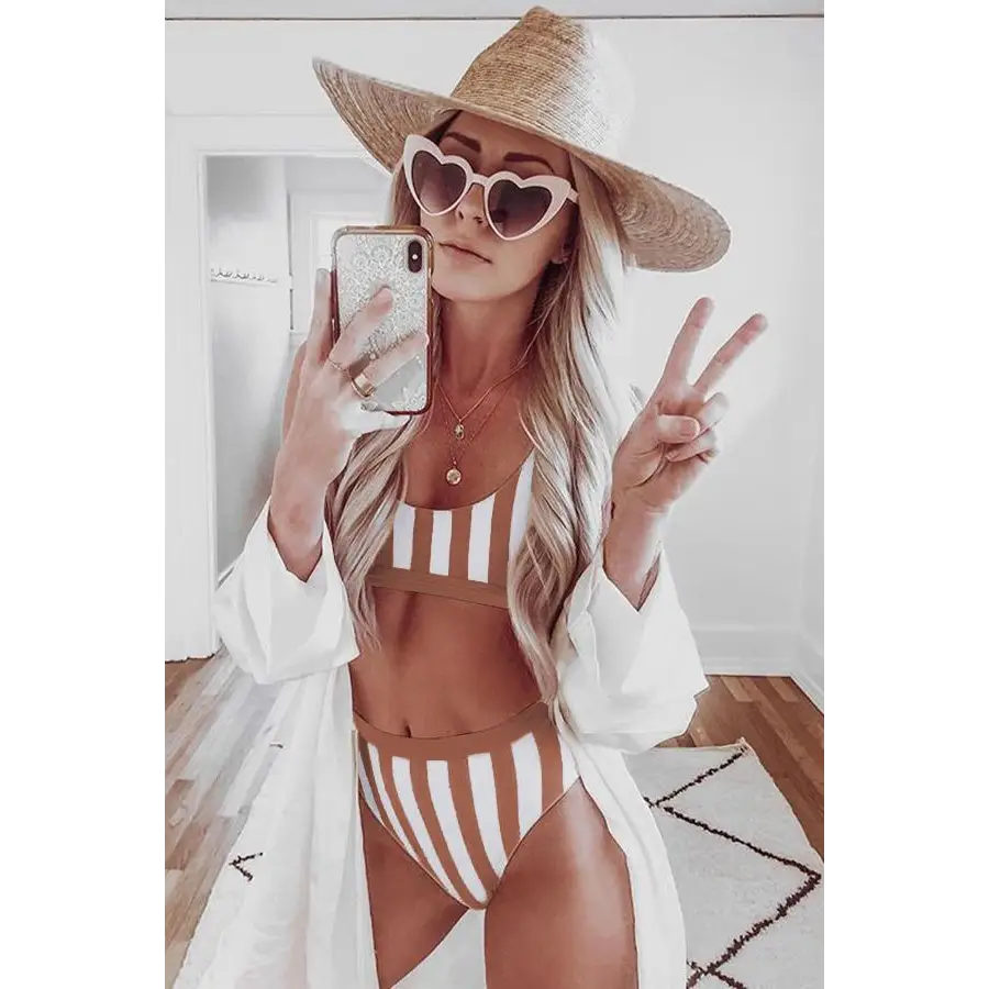 Vibrant High Waist Bikini Striped Tank High