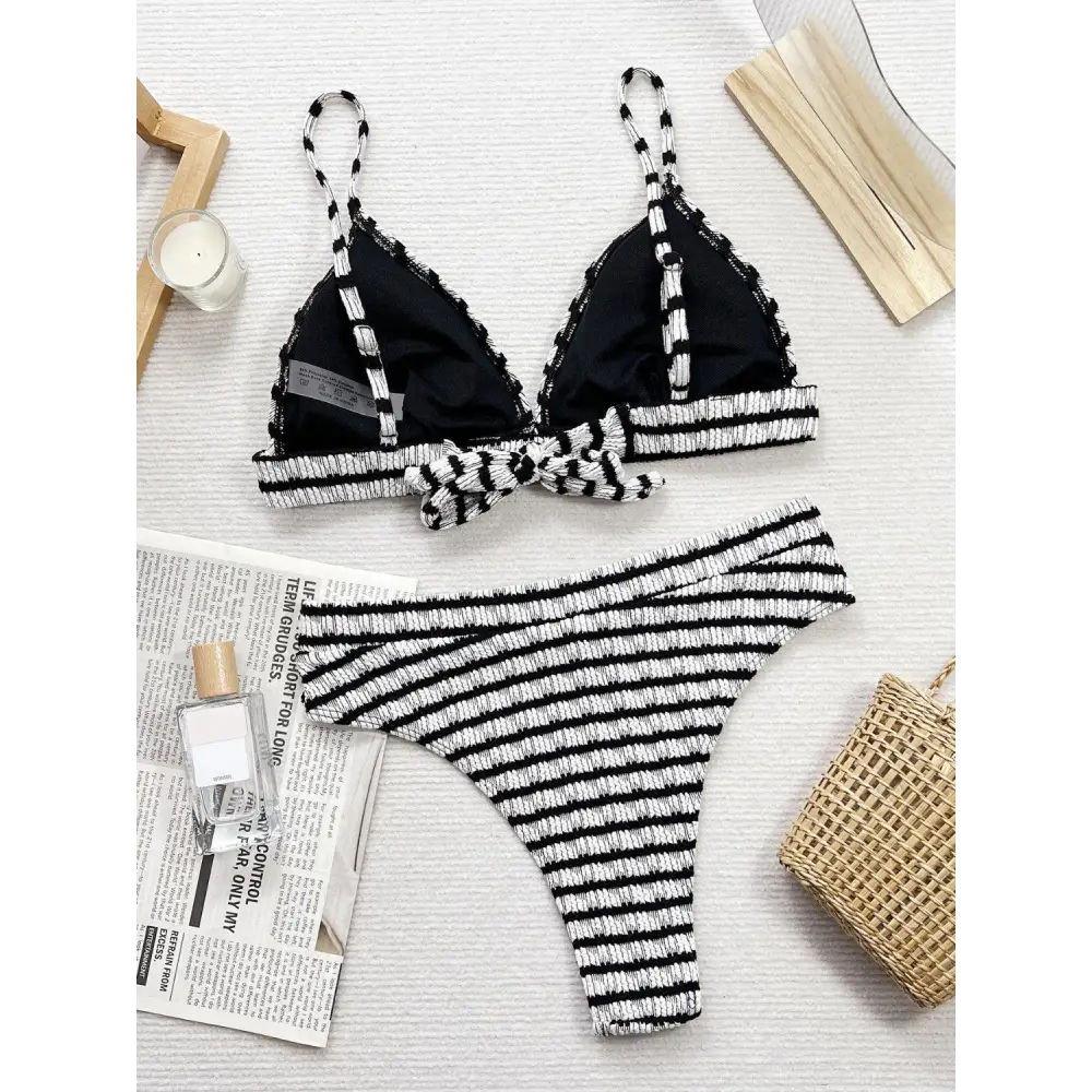 Striped V-Neck Two-Piece Swim Set