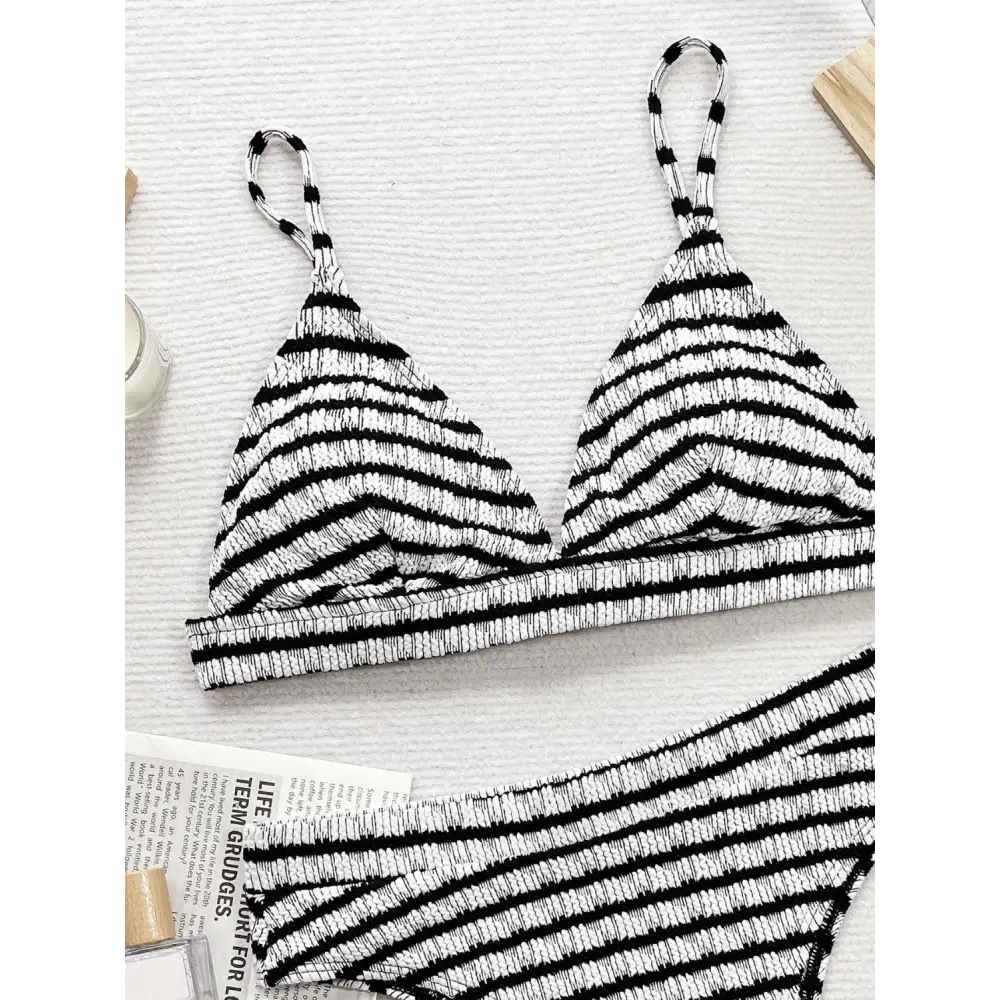 Striped V-Neck Two-Piece Swim Set