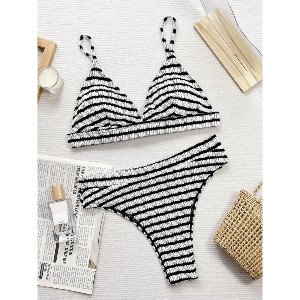 Striped V-Neck Two-Piece Swim Set