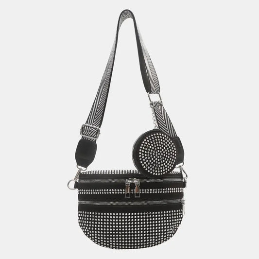 Studded Adjustable Strap Crossbody Bag - CM Fashion