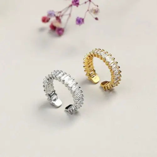 Stunning 18K Inlaid Square Gemstone Baguette Crystal Rings Set 