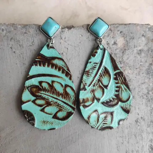 Artificial Turquoise Teardrop Earrings - CM Fashion