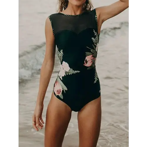 Full Size Cutout Printed Sleeveless One-Piece Swimwear - CM Fashion