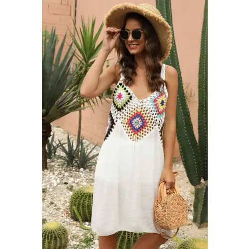 Geometric V-Neck Spaghetti Strap Cover Up Dress - CM Fashion