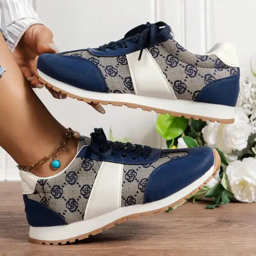 Stunning Patterned Blue Floral Round Toe Sneakers