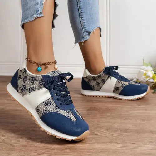 Stunning Patterned Blue Floral Round Toe Sneakers