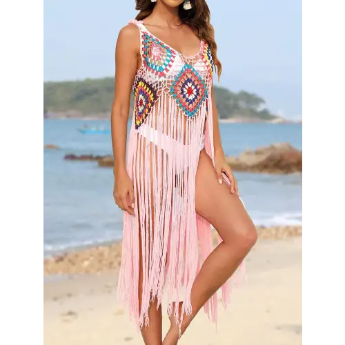 Stunning Pink Fringe Spaghetti Strap Cover-Up for Beach Bliss