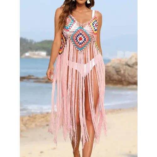 Stunning Pink Fringe Spaghetti Strap Cover-Up for Beach Bliss