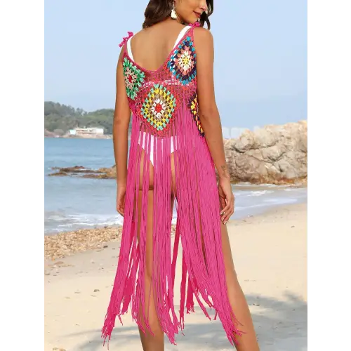 Stunning Pink Fringe Spaghetti Strap Cover-Up for Beach Bliss