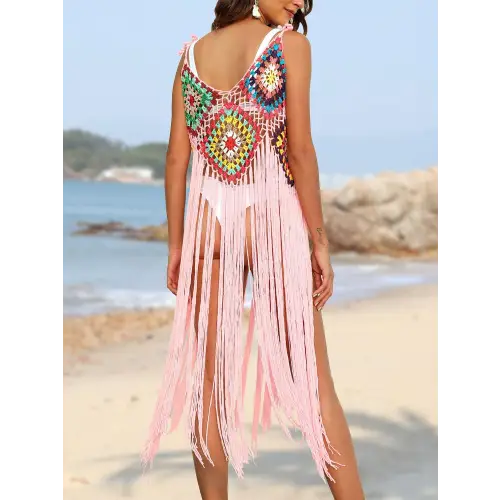 Stunning Pink Fringe Spaghetti Strap Cover-Up for Beach Bliss