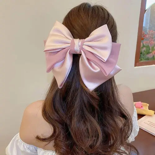 Stunning Pink Satin Bow Cloth Hair Clip