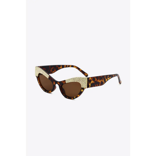 UV400 Rhinestone Trim Cat-Eye Sunglasses - CM Fashion