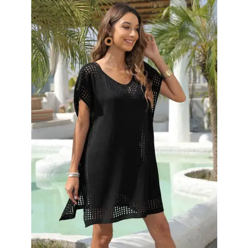 Stunning Slit Openwork V-Neck Cover-Up for Beach Glamour