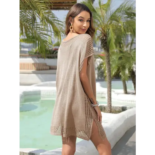 Stunning Slit Openwork V-Neck Cover-Up for Beach Glamour