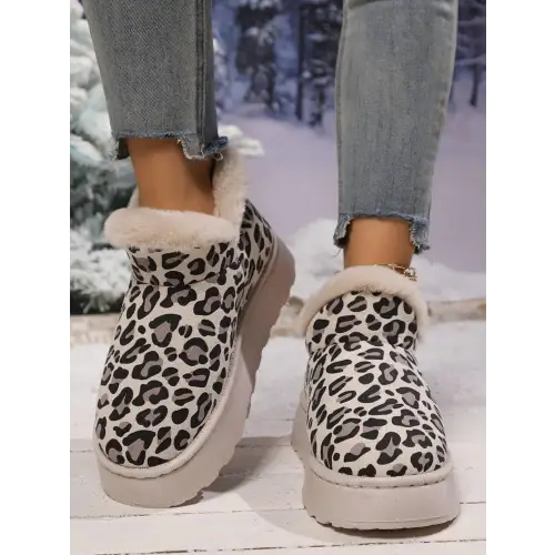 Thermal Leopard Round Toe Platform Boots - CM Fashion