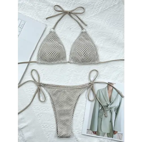 Stunning Twin Grace Halter Neck Tie Bikini Set for Beach Bliss