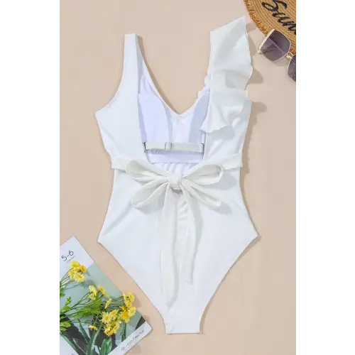 Stunning V-Neck Wide Strap One-Piece Swimsuit with Ruffles