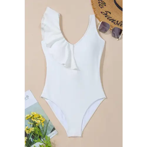 Stunning V-Neck Wide Strap One-Piece Swimsuit with Ruffles