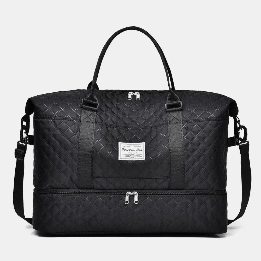 Stylish Black Diamond Grid Oxford Cloth Oversize Travel Bag