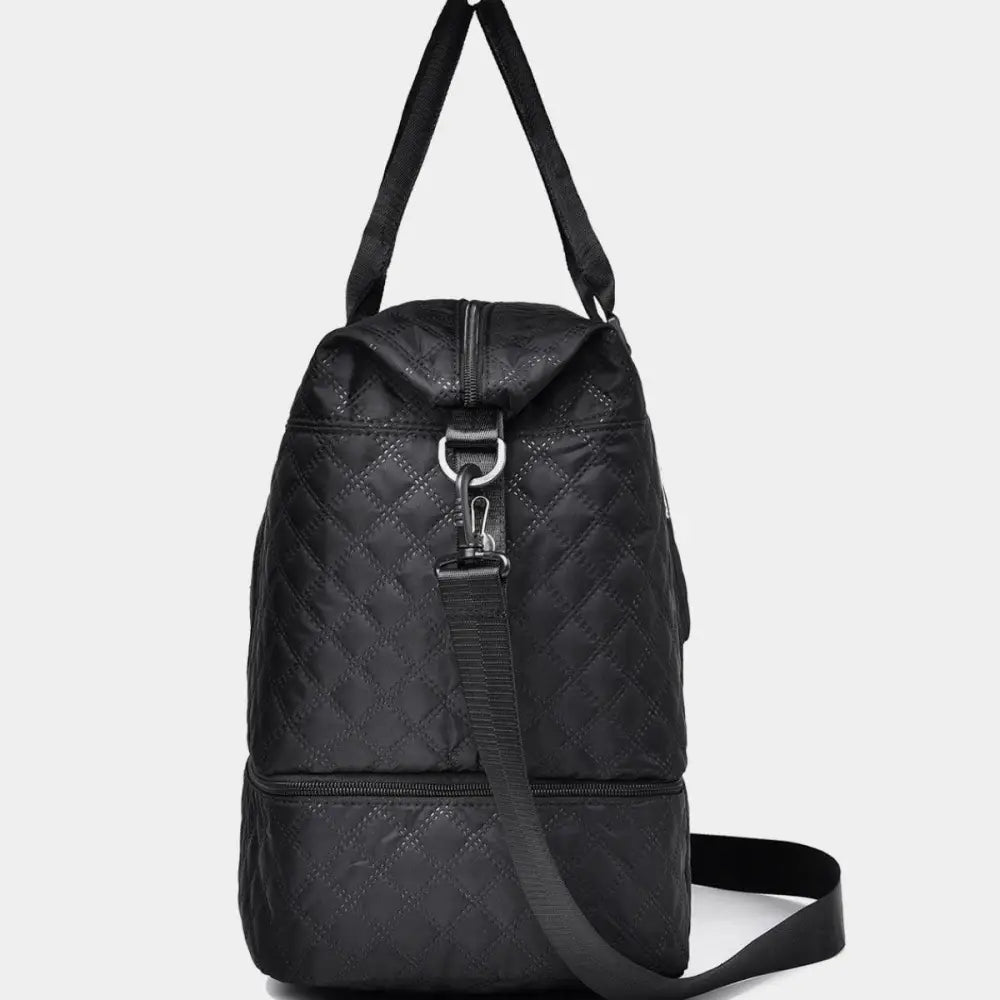 Stylish Black Diamond Grid Oxford Cloth Oversize Travel Bag