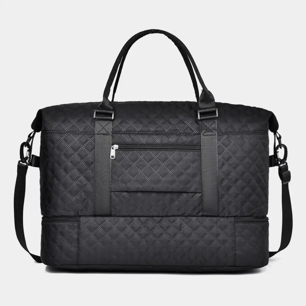 Stylish Black Diamond Grid Oxford Cloth Oversize Travel Bag