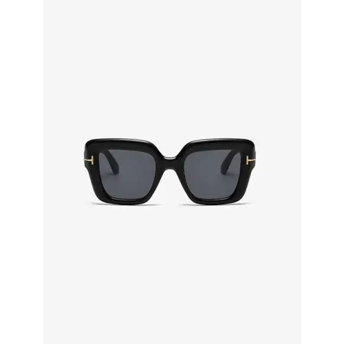 Stylish Black Square Sunglasses with Blue Lenses and Polycarbonate Frame