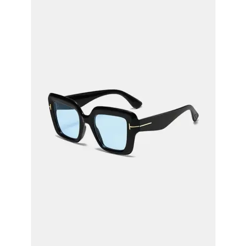 Stylish Black Square Sunglasses with Blue Lenses and Polycarbonate Frame