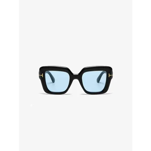 Stylish Black Square Sunglasses with Blue Lenses and Polycarbonate Frame