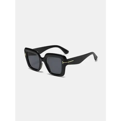 Stylish Black Square Sunglasses with Blue Lenses and Polycarbonate Frame