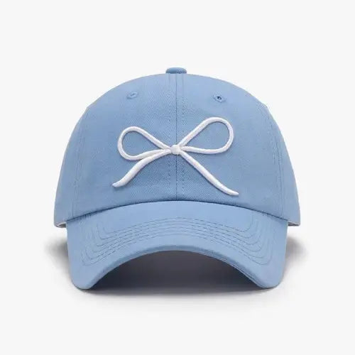 Bow Embroidered Cotton Baseball Cap - Light Blue / One Size - CynthiaMonica CM