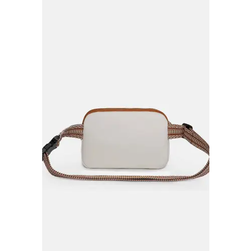 Stylish Brown Leather Rectangle Crossbody with Unique Patterned Strap