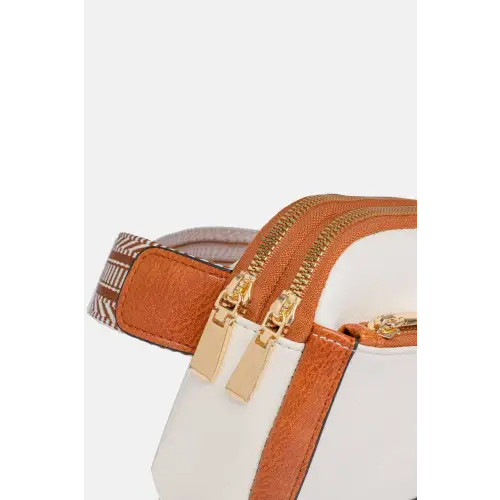 Stylish Brown Leather Rectangle Crossbody with Unique Patterned Strap