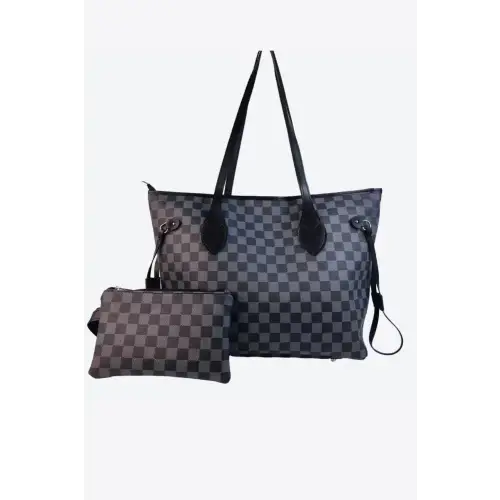 Stylish Checkered PVC Two-Piece Bag Set for Trendy Shoppers