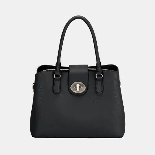 David Jones PU Leather Twist-Lock Tote Bag - CM Fashion