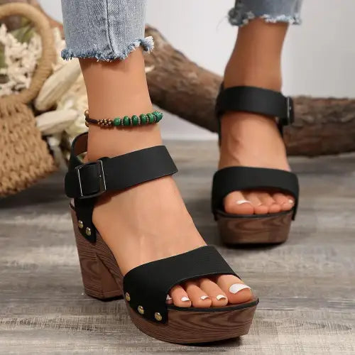 Peep Toe Block Heel Sandals - CM Fashion