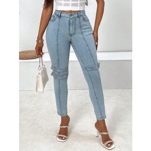 Decorative Buckle Skinny Jeans