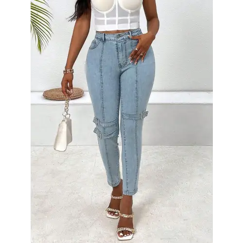 Decorative Buckle Skinny Jeans