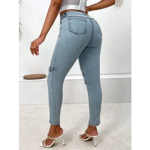 Decorative Buckle Skinny Jeans