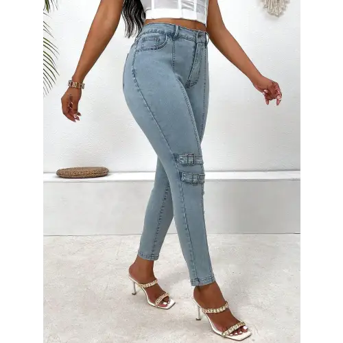Decorative Buckle Skinny Jeans