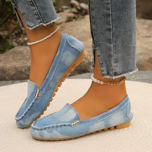 Stylish Denim Round Toe Flat Loafers for Effortless Chic