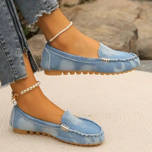 Stylish Denim Round Toe Flat Loafers for Effortless Chic